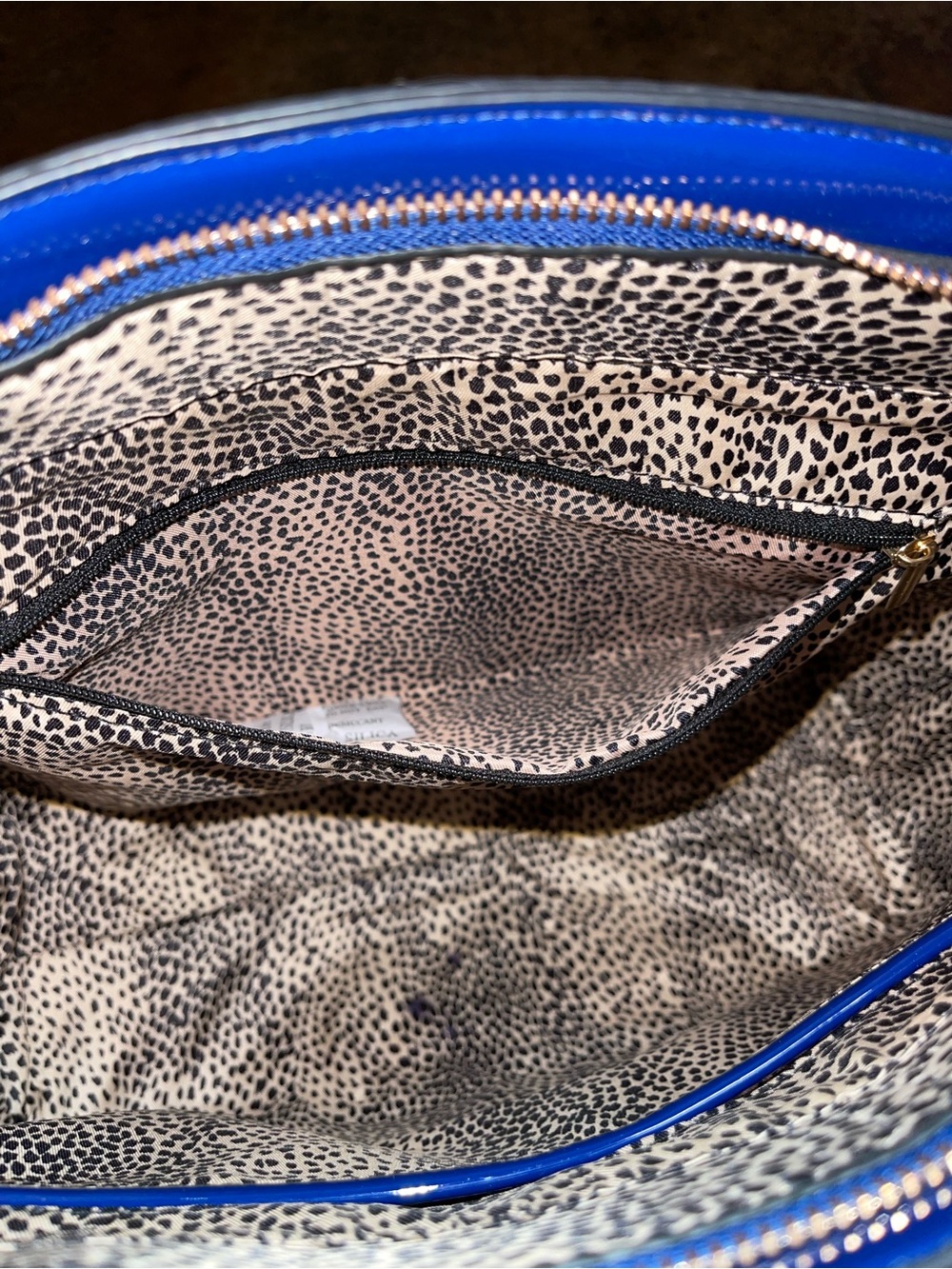 Blue Crocodile-Embossed Patent Tote Bag with Lock Accent - Picture 8 of 12